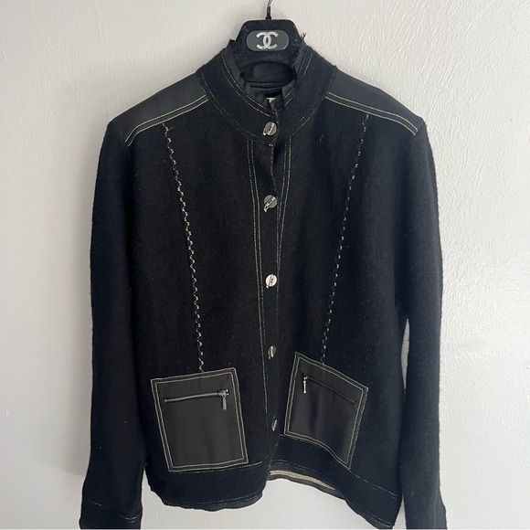 Chicos Vintage 100% Wool Button Front Mock Neck Jacket Size Large - Picture 7 of 11